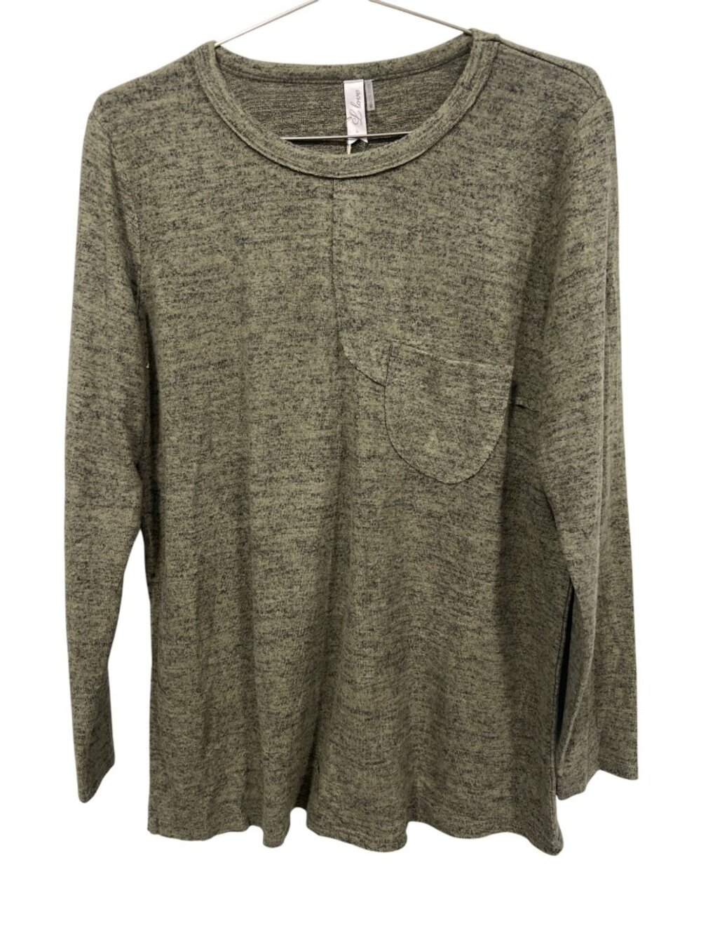 I Love Sweater Large Long Sleeve Crewneck Pullover Olive Green Cozy Knitwear